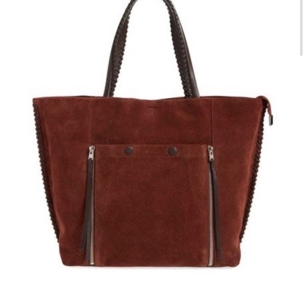 All Saints Fleur de Lis East/West Suede Tote